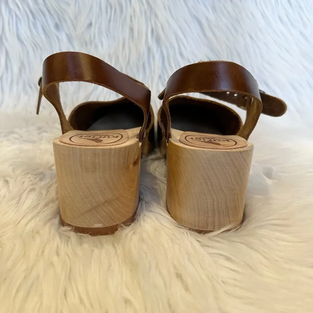 Kurier Charlie Mary Jane Clogs Leather High Heel Block Heel Wooden, Pecan Brown - Picture 8 of 14